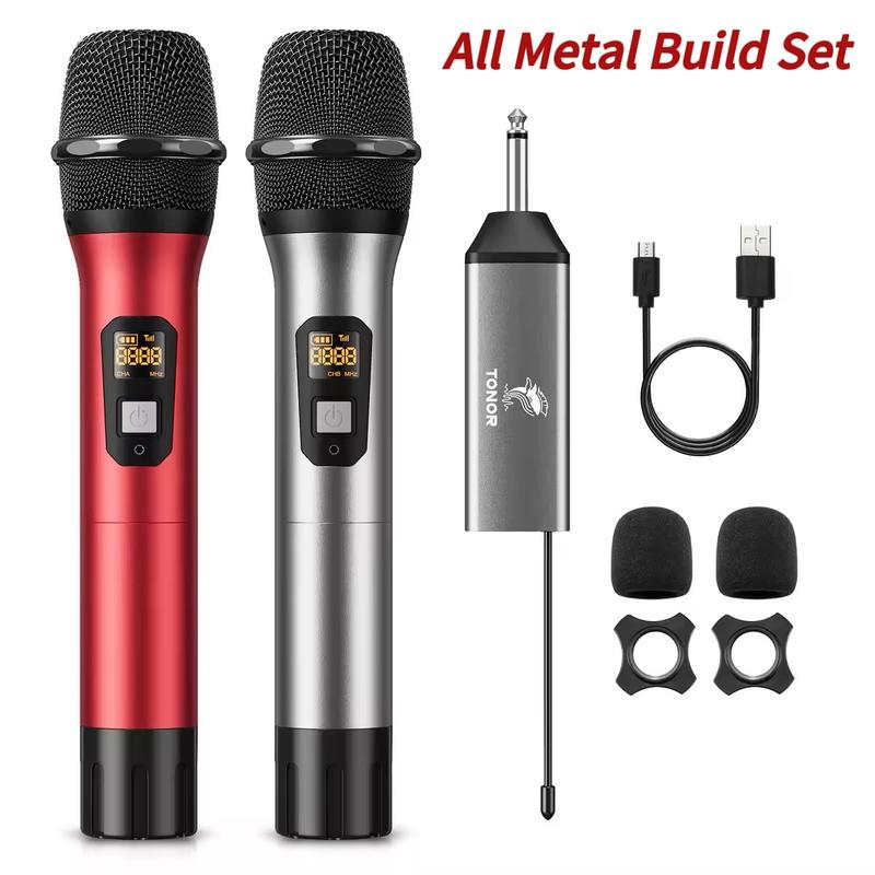 TONOR TW320/TW630 Wireless Microphones with UHF Dual Karaoke Microphone System, 15 Adjustable Channels, Cordless Design & Rechargeable Receiver