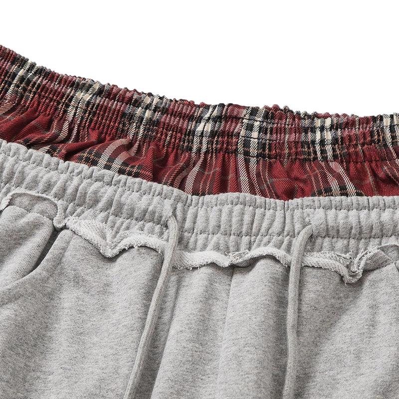 Aelfric Eden Double Waist Plaid Patchwork SweatPants Baggy Wide Leg Sweatpants for Women Loose Long Pants with Pockets