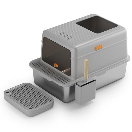 Stainless Steel cat Litter box with Lid, Extra Large Litter box XL, High Side Enclosed Litter box for Cats and Big Cats, Leak Proof Easy to Clean box toilet