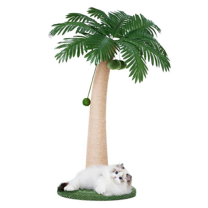 WeCharmer Cat Tree / Tower for Indoor with Green Leaves, Cat Condo Cozy Plush House with Hang Ball, Pet Furniture with Scratching Posts cat tree