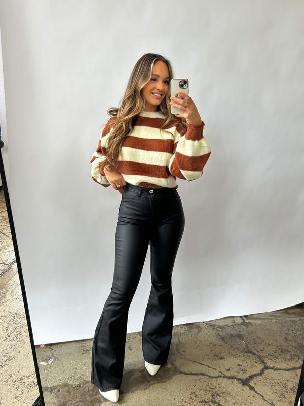 Leather Blakely High Waisted Bell Bottom Flare Jeans - Black