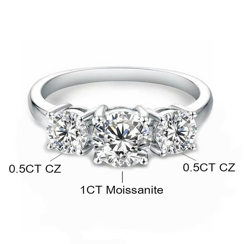 10/10 Moissanite Lab-Created 2Colors Set Ring 2CT VVS Clarity 14K Gold Plated Stackable 3 Stones Hypoallergenic Band for Women Wedding Engagement Birthday Gift Anniversary Prom Party Holiday Date Casual Bling Iced Jewelry