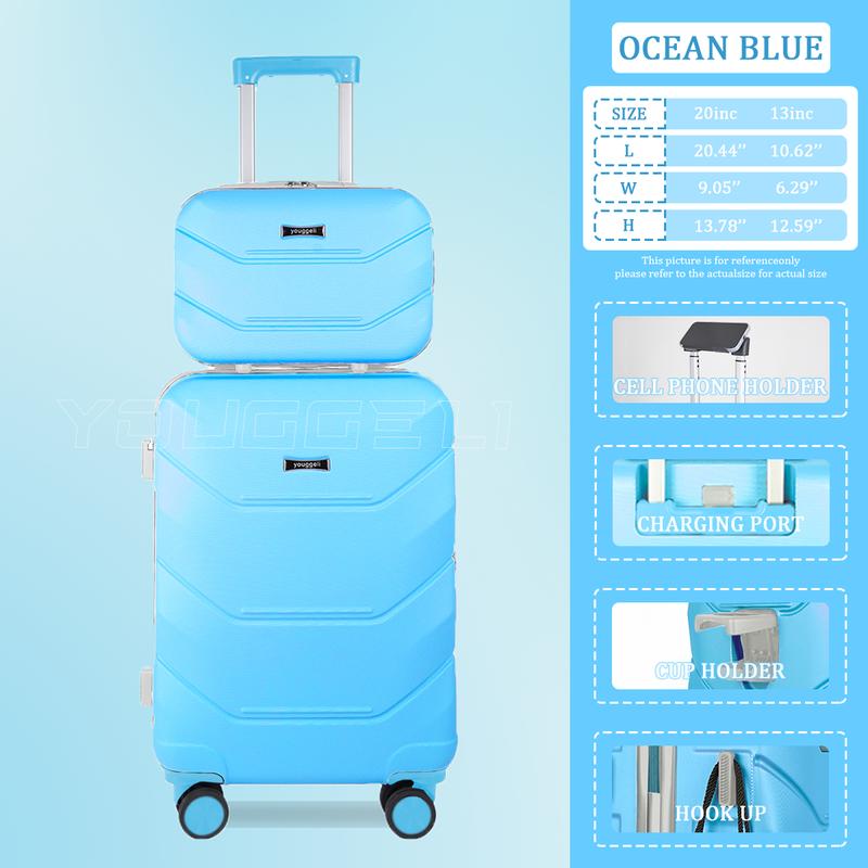 HOt 2025 multifunctional two-piece suitcase, YOUGGELl suitcasea must-have for going out, carry-on suitcase 20 inch+ 13inch /360° universal wheels, cup holder suitcase, chargingport suitcase unisex /business trip / travel /school must-have #outdoorfun