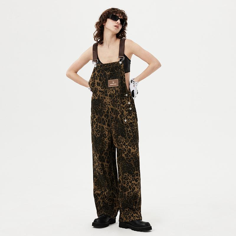 AELFRIC EDEN Women's Leopard Print Overalls Casual Suits Trendy Unique Sleeveless Strap Cotton Jumpsuit for Summer