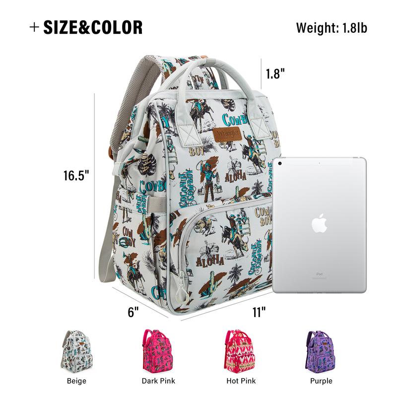 Wrangler WildWest Travel Backpack with Side Wipes Pocket, Waterproof Pocket, Large Capacity Carry On Diaper Backpack for Work, Travel, School, Hiking