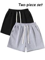 Men's Plain Drawstring Waist Shorts, Basic Casual Sporty Running Pants for Daily Wear and Exercise, Moderate Fabric, Fitted Style Summer Sports Shorts