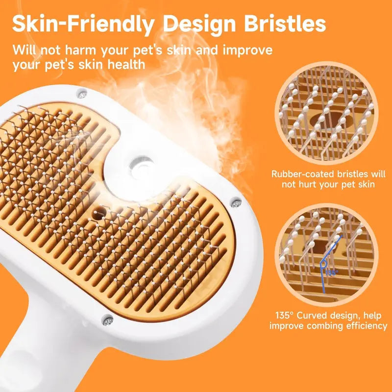GROOMTECH Pet Steam Brush for Home Grooming – 3-in-1 Deshedding Comb, Self-Cleaning