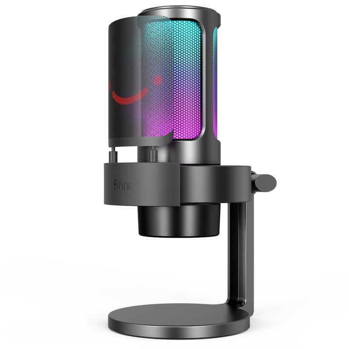 FIFINE AM8 XLR/USB Gaming Microphone for Podcast Recording, Dynamic RGB Mic with Quick Mute, headphone jack, Gain Knob, Volume Control, Desktop Mic for PC Gamer, XLR mic for audio interface mixer, for smartphone
