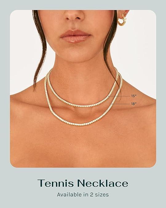 PAVOI 14K Gold Plated 3mm Simulated Diamond Tennis Necklace for Women | Chunky Long Gold Chain | Sizes 15" & 18" | Elegant Simulated Diamonds | Classic Tennis Style Jewelry