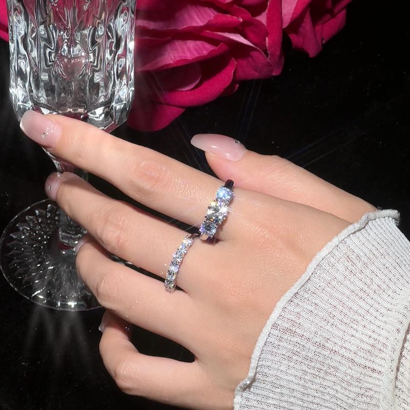 10/10 Moissanite Lab-Created 2Colors Set Ring 2CT VVS Clarity 14K Gold Plated Stackable 3 Stones Hypoallergenic Band for Women Wedding Engagement Birthday Gift Anniversary Prom Party Holiday Date Casual Bling Iced Jewelry