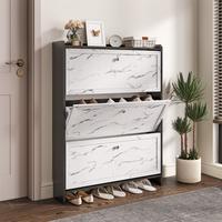 SULIVES Marble Shoe Cabinet: Elegant veneer finish, exquisite metal handles, and breathable semi-open design ensure enhanced air circulation for dryness, hygiene, and a modern aesthetic.