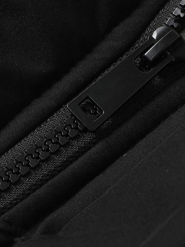 Men's Solid Color Patched Zip Up Longsleeves Hooded Winter Coat Jackets, Regular Fit Casual Long Sleeve Waterproof Warm Winter Jacket for Winter, Men's Clothes for Daily Wear