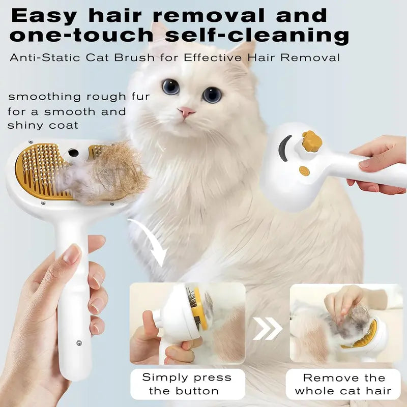GROOMTECH Pet Steam Brush for Home Grooming – 3-in-1 Deshedding Comb, Self-Cleaning