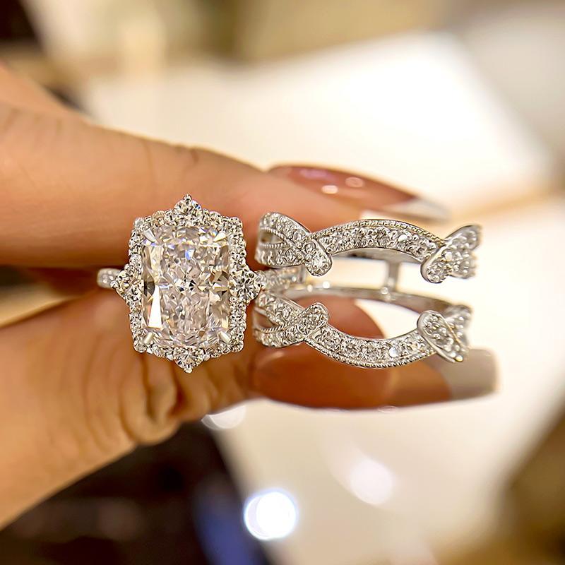 Maxine Vintage 3.0ct Radiant Cut Insert Engagement Ring Set,Bridal Ring Set,5A Cubic Zirconia Women's Ring Jewelry,Wedding Ring Set for Daily,Travel,Proposal,Birthday,Anniversary