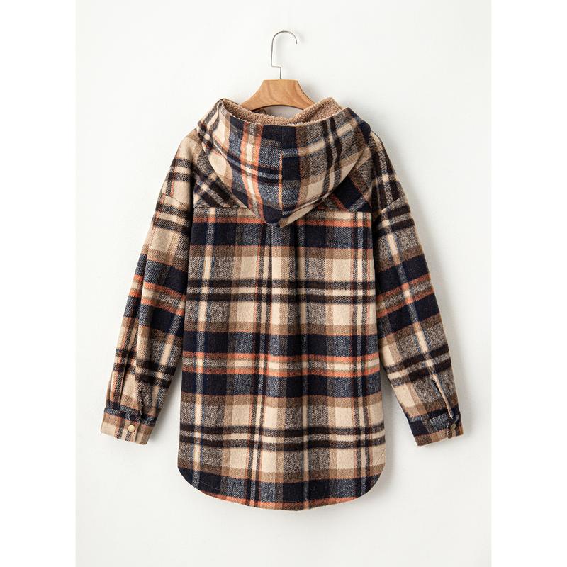 Dokotoo Women's Flannel Hooded Plaid 2025 Shacket Thick Coat Winter Coat for Warmth Button down Warm and Fuzzy Fleece Jacket