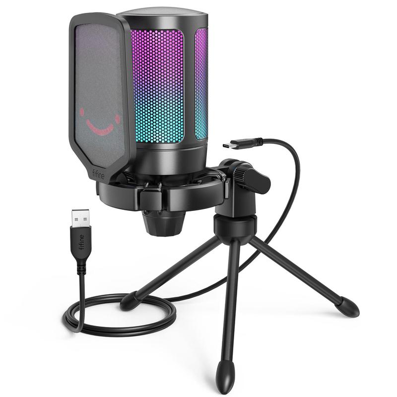 FIFINE AM8 XLR/USB Gaming Microphone for Podcast Recording, Dynamic RGB Mic with Quick Mute, headphone jack, Gain Knob, Volume Control, Desktop Mic for PC Gamer, XLR mic for audio interface mixer, for smartphone