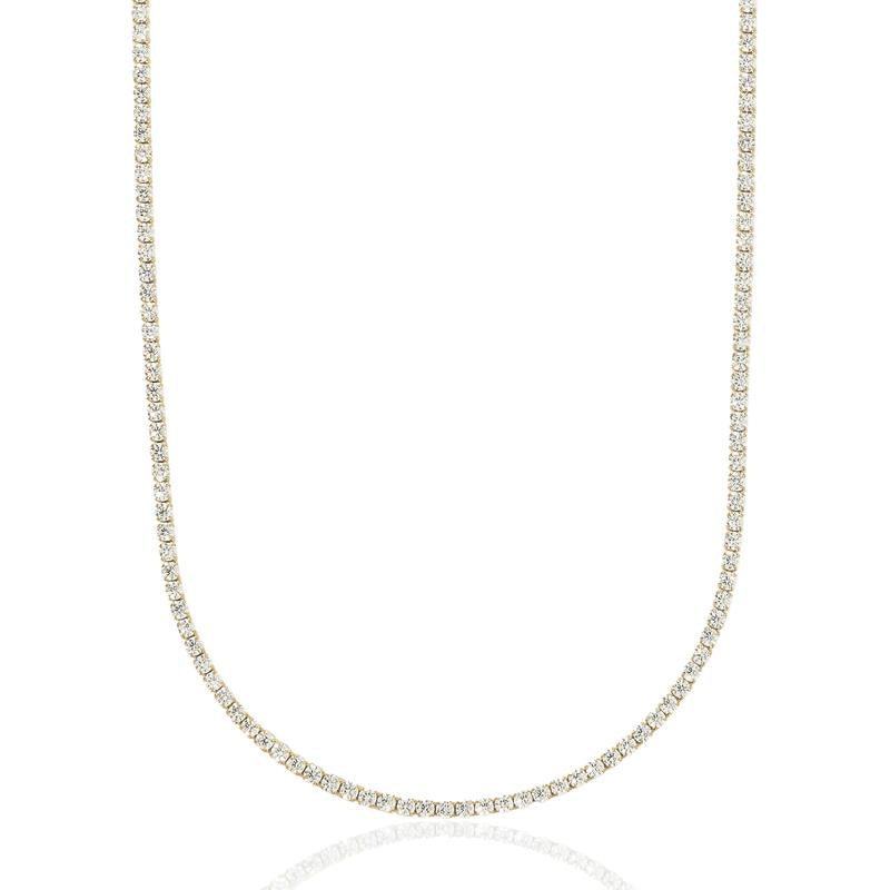 Micro Tennis Necklace in Yellow Gold - 2mm Width Jewelry for Men & Women 16" to 28" Lengths 18k Gold Plated Chain with CZ Stones