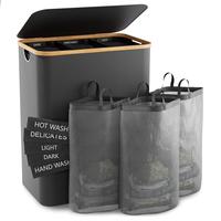 【Back-to-School Season】Bathola Hampers for Laundry Basket with Lid, 160L Extra Large Laundry Hamper 3 Section Dirty Clothes Hampers for Laundry Divided Laundry Basket Organizer for Bedroom, Ideal for Laundry Toys and Dorm Use