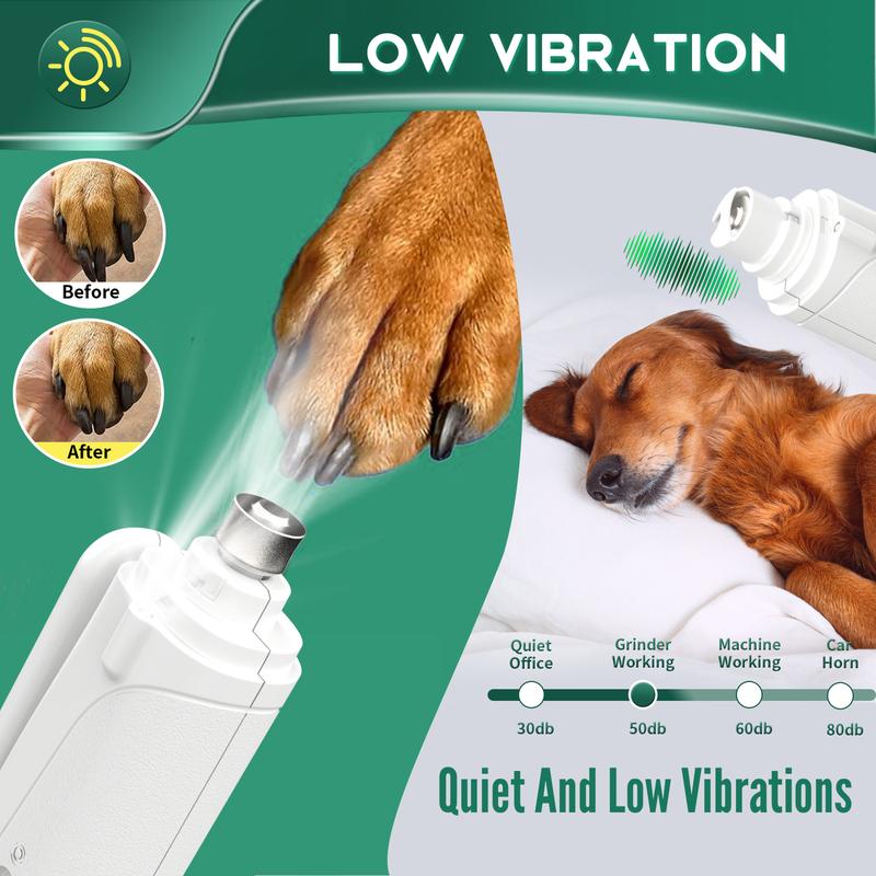 2-in-1 pet nail clipper and grinder, dog nail clipper trimmer, ultra quiet electric nail set, rechargeable, suitable for trimming toes and claws of dogs and cats of all sizes