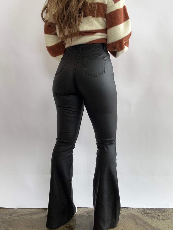 Leather Blakely High Waisted Bell Bottom Flare Jeans - Black
