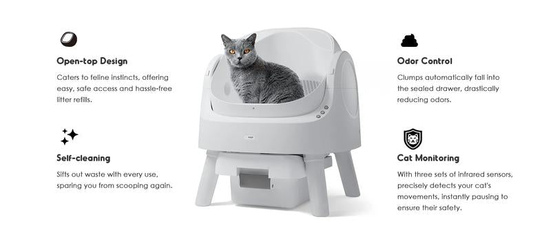 PetPivot AutoScooper 11 Open-Top Self-Cleaning Cat Litter Box,Odor-Free Waste Disposal includes Trash Bags