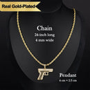 Holylegend 14K Real Gold-Plated Gun Pendant Necklace with AAAA CZ Diamonds, Streetwear Cuban and Rope Chain Jewelry, Bling Accessories Gift for Him, Men's Iced Out Hip Hop Chain