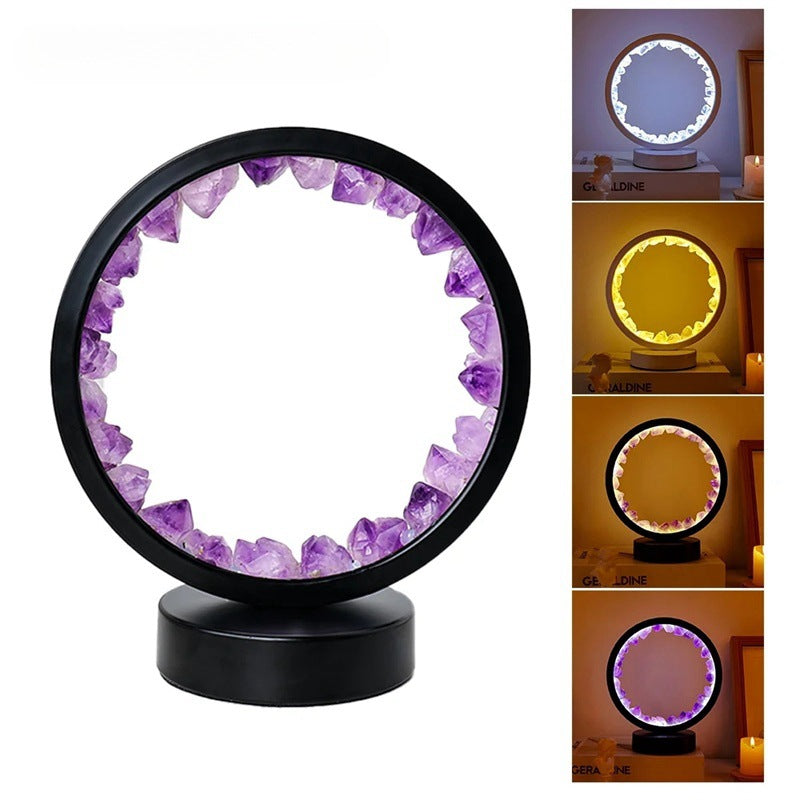 Amethyst Night Lamp 8.6" Natural Healing Crystal Bedside Lamp USB Port 3 Colours Dimming Mode Bedroom Lamp Suitable Night Light for Living Room Bedroom Office Home Decor Ideal Gift ﻿