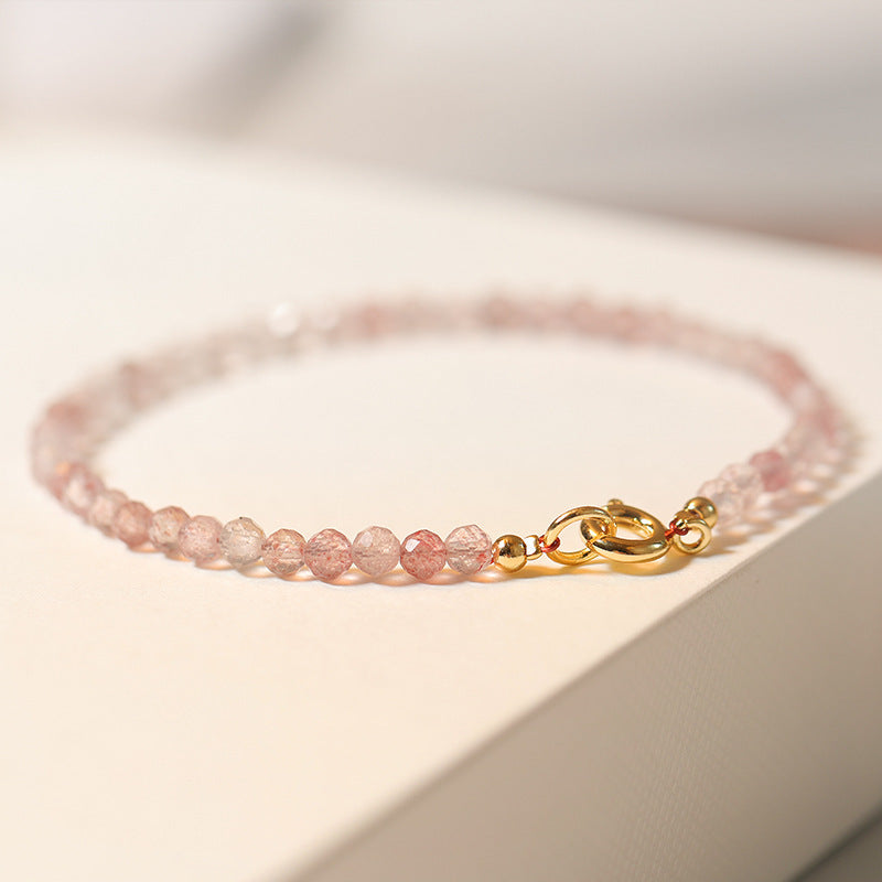 Natural Strawberry Quartz Bracelet – Original Handmade Design, High-Quality Elegant Artisanal Jewelry for Women