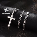 925 Sterling Silver Cross Necklace for Men Women, 5mm 316L Stainless Steel Diamond-Cut Durable Figaro Link Chain or Cuban Link Curb Chain for Men, Mens Silver Crucifix Cross Pendant Necklaces Jewelry 16-30 Inches