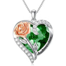 Birthstone Necklace for Women 925 Sterling Silver Rose Flower Heart Crystal Pendant Necklaces I Love You Jewelry Birthday Christmas Gifts for Women Her Girlfriend