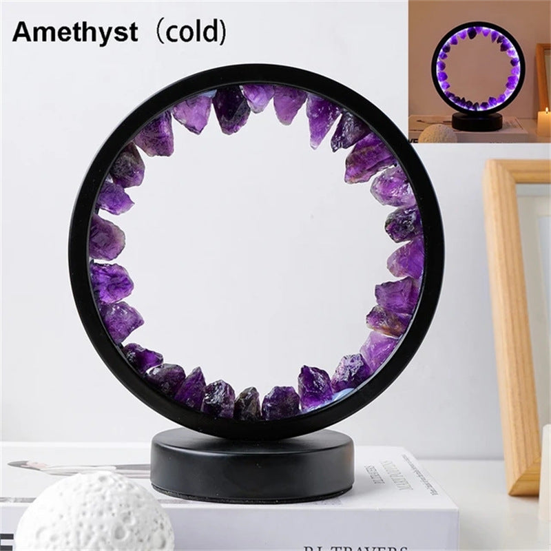 Amethyst Night Lamp 8.6" Natural Healing Crystal Bedside Lamp USB Port 3 Colours Dimming Mode Bedroom Lamp Suitable Night Light for Living Room Bedroom Office Home Decor Ideal Gift ﻿