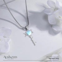 Audinceed Hecate's Key S925 Sterling Silver Moonstone Necklace, Witchtok Collection, Hekate Triple Moon Goddess Pagan Wiccan Magic Silver Necklace Pendant Protection Blessed Amulet Jewelry Gift for Women Men