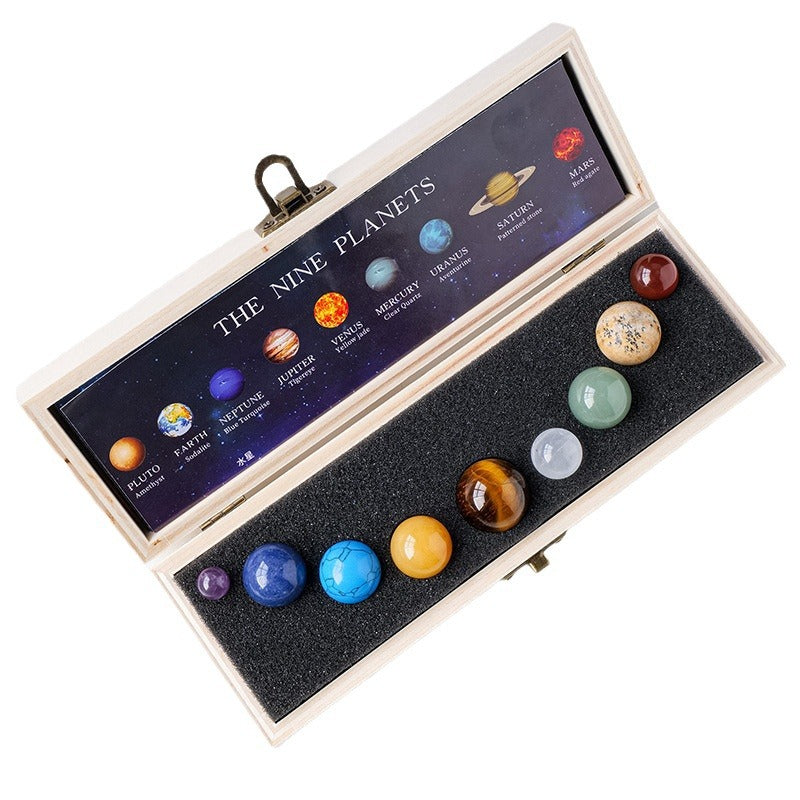 Nine Planets Decoration Natural Crystal Gemstone Solar System Model Crystal Ball Decoration Solar System Marble Space Home Desk Decoration Creative Gifts