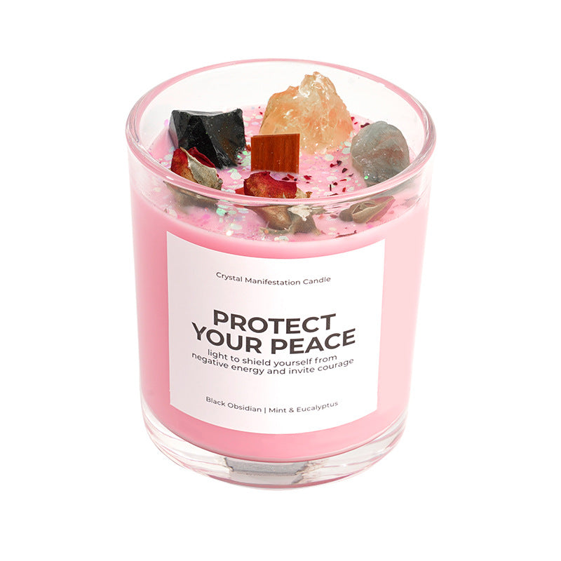 Crystal Healing Scented Candle – Handmade Aromatherapy Candle with Natural Crystals & Herbs, Stress Relief & Meditation Gift