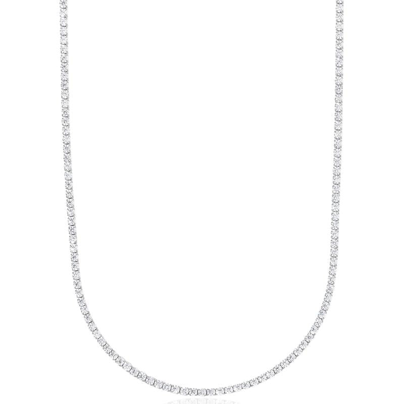 GLD Micro Tennis Necklace in 14k White Gold - Gold Plated, CZ Diamond Stones, Chain Lengths 16-28"