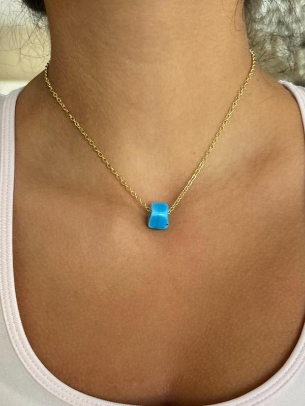 Protect Your Peace 18k Gold Plated Adjustable Chain and Turquoise Glass Bead Necklace For All Genders - Vibrant Hue, Protective Properties, 3 Chain Lengths