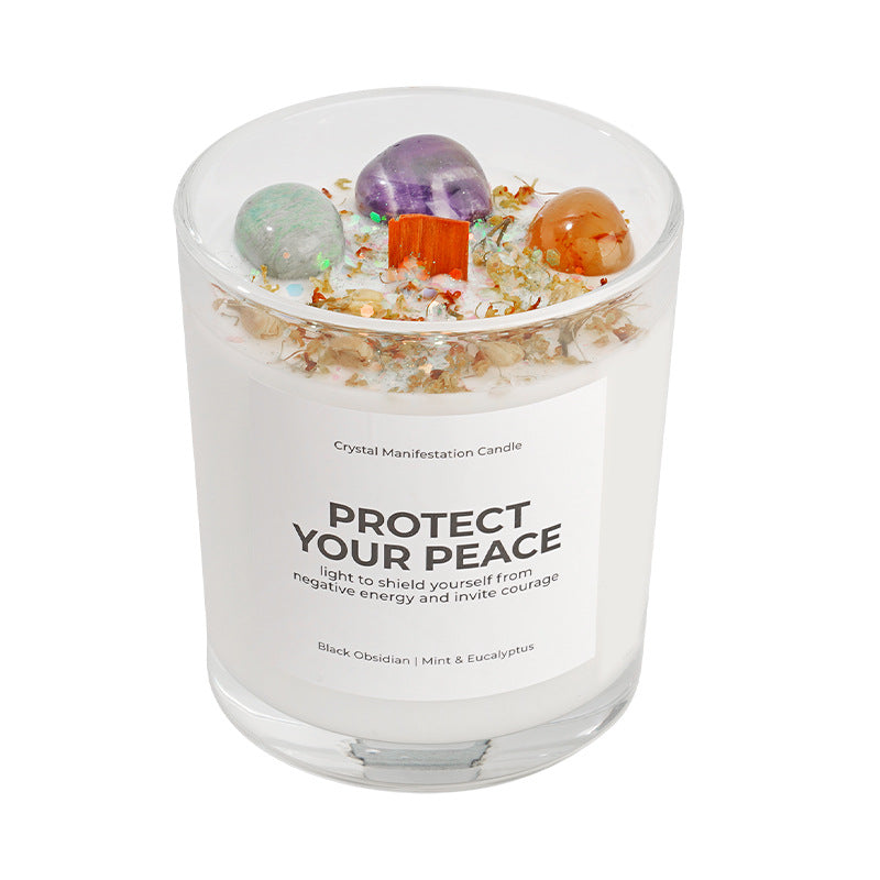 Crystal Healing Scented Candle – Handmade Aromatherapy Candle with Natural Crystals & Herbs, Stress Relief & Meditation Gift