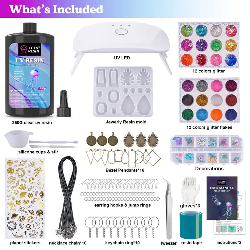 153 PCS Jewelry Making Kit, Beginner Resin Kit,Resin Accessories for Keychains, Jewelry, Earrings, Necklaces, Pendants,DIY Handmade Holiday Gift Crafts,Comes With Tutorial For Beginners,85Pcs Dried Flowers Kit - Let's Resin