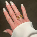 Tewiky Gold  Interlocked Stackable Rings for Women - Statement Multi Ring Mixed Metals Stack - Cubic Zirconia Two-Toned Stacking Jewelry