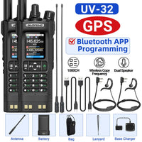 1/2PCS BAOFENG UV32 GPS Ham Radio Walkie Talkie 10W APP Programming Wireless Copy Frequency Rechargeable uv32 Multi Band 2500mAh UV-32 uv-32 Type-C AM FM NOAA Radio