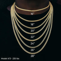 Micro Diamond Prong Cuban Necklace - 14k White Gold - 6mm Chain with White Gold Plating and CZ Diamonds 16-24" Lengths
