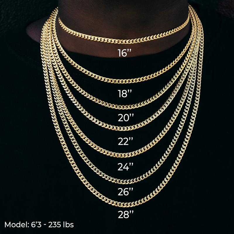 Micro Diamond Prong Cuban Necklace - 14k White Gold - 6mm Chain with White Gold Plating and CZ Diamonds 16-24" Lengths