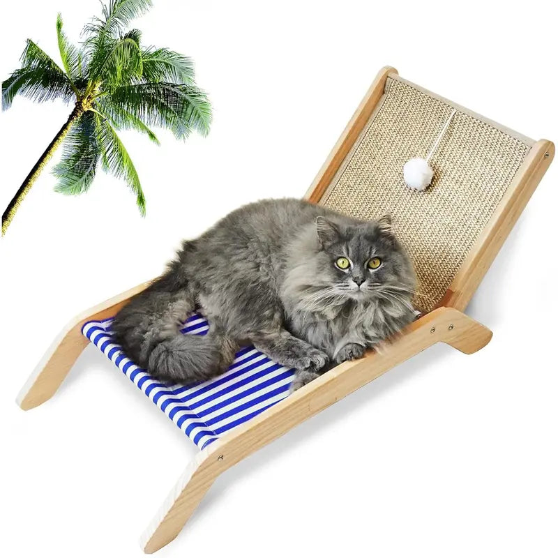 Beach Chair Cat Hammock, Elevated Cat Beds for Indoor Cats, Original Cozy Lounger with Sisal Scratcher and Toy Ball Heavy Duty Magnetic Garage Screen Door cat house cat hammock