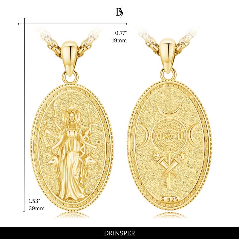 DRINSPER Hecate Necklace 925 Sterling Silver Goddess of Witches of Magic Hekate Pendant Necklace Ancient Greek Mythology Night of Hekate The Ancient Origins of the Goddess of Witchcraft and Moon Amulet Jewelry Pagan Jewelry for Women Men
