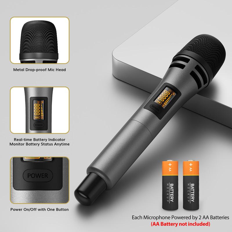 TONOR TW320/TW630 Wireless Microphones with UHF Dual Karaoke Microphone System, 15 Adjustable Channels, Cordless Design & Rechargeable Receiver