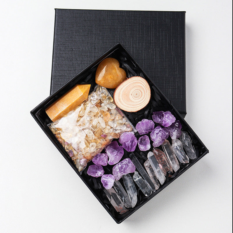 Natural Amethyst Raw Crystal Set – Hexagonal Point Tower & Crushed Stones, Healing Gemstone Collection