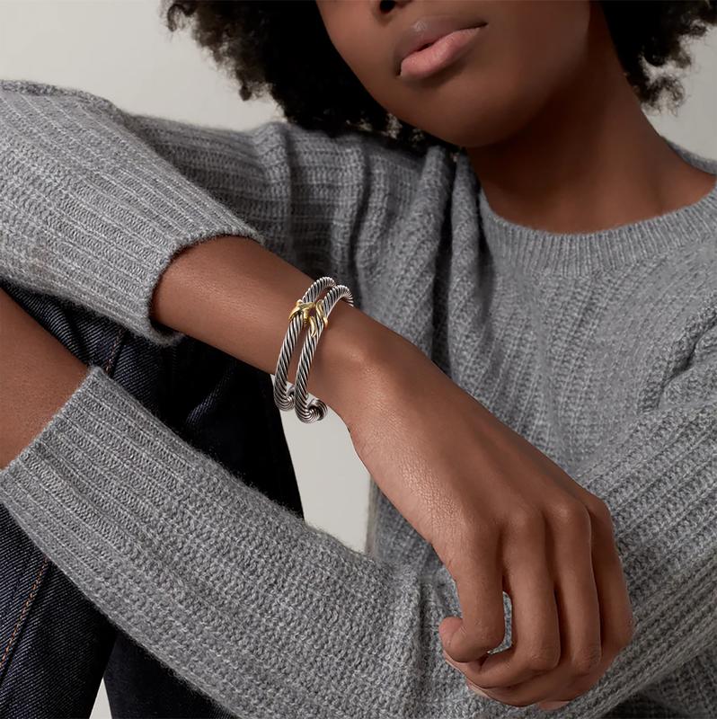 Mytys 5Pcs Women’s Cuff Bracelet Set – Elegant Two-Tone Bangles, Perfect Gift Stylish Jewelry Trendy Fashionable Accessories