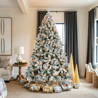 【Led Light】Yaheetech Pre-lit Artificial Christmas Tree with Incandescent Warm White Lights, Snow Flocked Full Prelighted Xmas Tree Foldable Stand Decor Decoration Ornaments