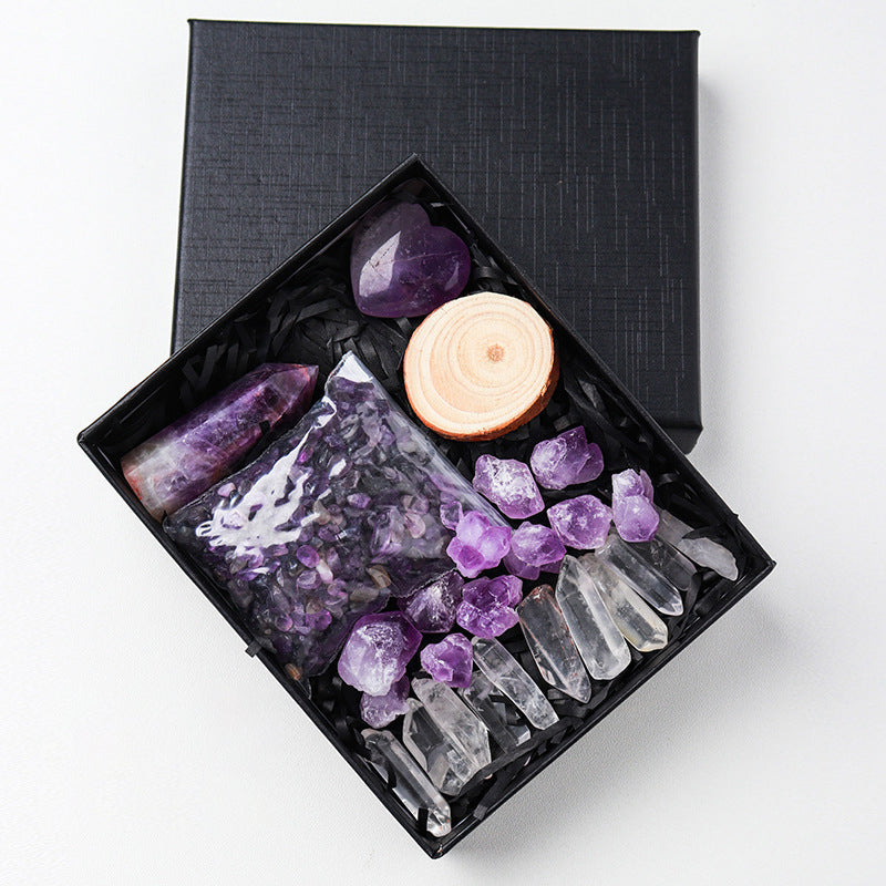 Natural Amethyst Raw Crystal Set – Hexagonal Point Tower & Crushed Stones, Healing Gemstone Collection