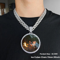 CARÁTIX Medium Round Plated Memory Medallions Charms Custom Picture Pendant Necklace for Men Hip Hop Jewelry Large Size Photo Pendant Jewellery Outdoorfun Valentine's Day Gift Fathersdaygift